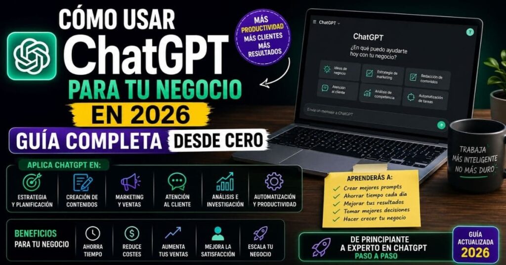 Ilustración tecnológica sobre uso de ChatGPT para negocios en 2026