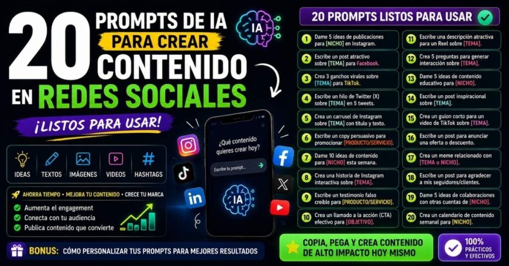 prompts de inteligencia artificial para optimizar redes sociales
